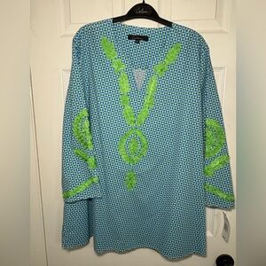 NWT - Calessa Embroidered Tunic Top Lightweight Coastal Resort Cotton Boho